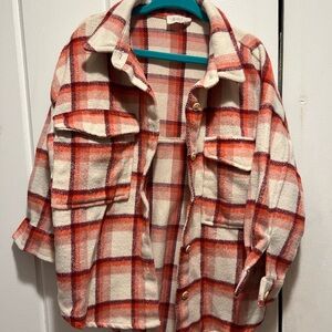 Tulla bee Red, pink and White Plaid shacket